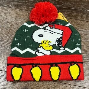 NWT Festive peanuts Knit Beanie with Pom multi color